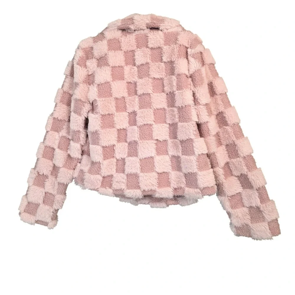 Self‎ Esteem Faux Fur Jacket Girls Medium Pink Checkered HeartButtons